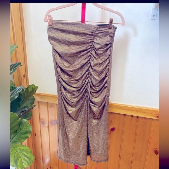 NWT ZARA  COPPER  SPARKLY DRAPED SKIRT SZ Large - Picture 3 of 8